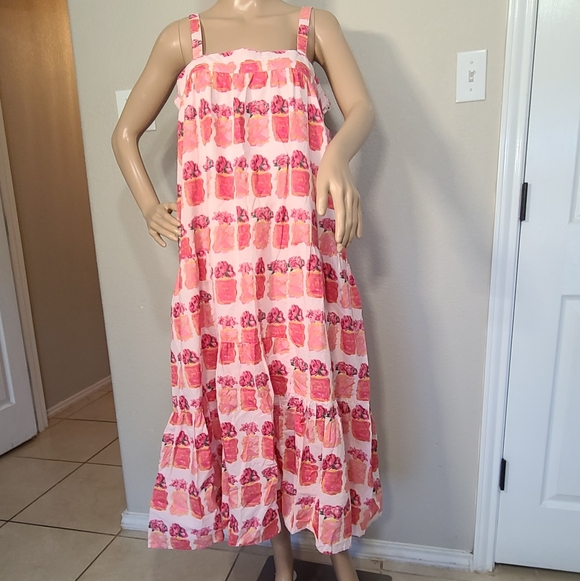 Costal Femenine style Dizzy Lizzie Vibrant Pink Patterned Midi Dress - Picture 3 of 6